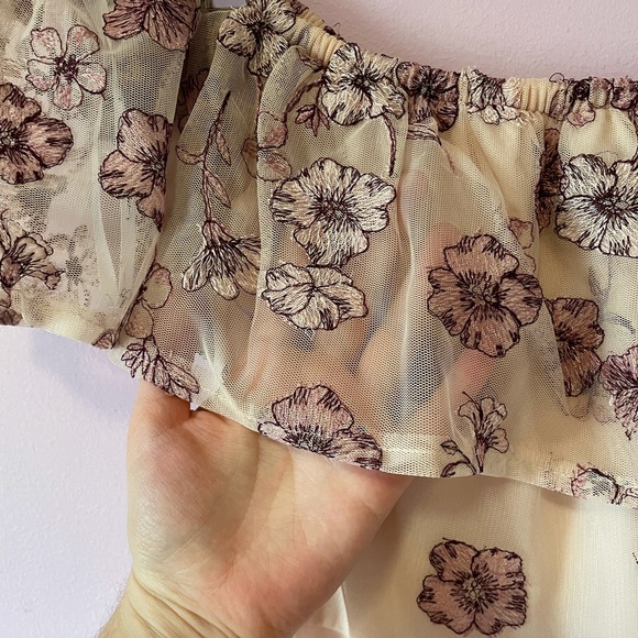 • blush embroidered floral off the shoulder gown • - Picture 5 of 16